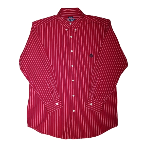 Chaps Red Multicolored Striped Long Sleeve Dress Shirt Size M - Picture 2 of 8